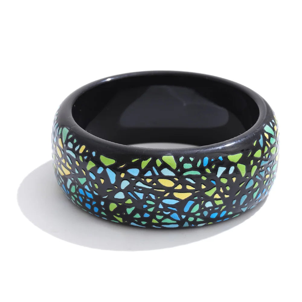 Wide Acrylic Resin Statement Bangle – Waterproof 18K Gold Plated Bracelet | Ezra Gems