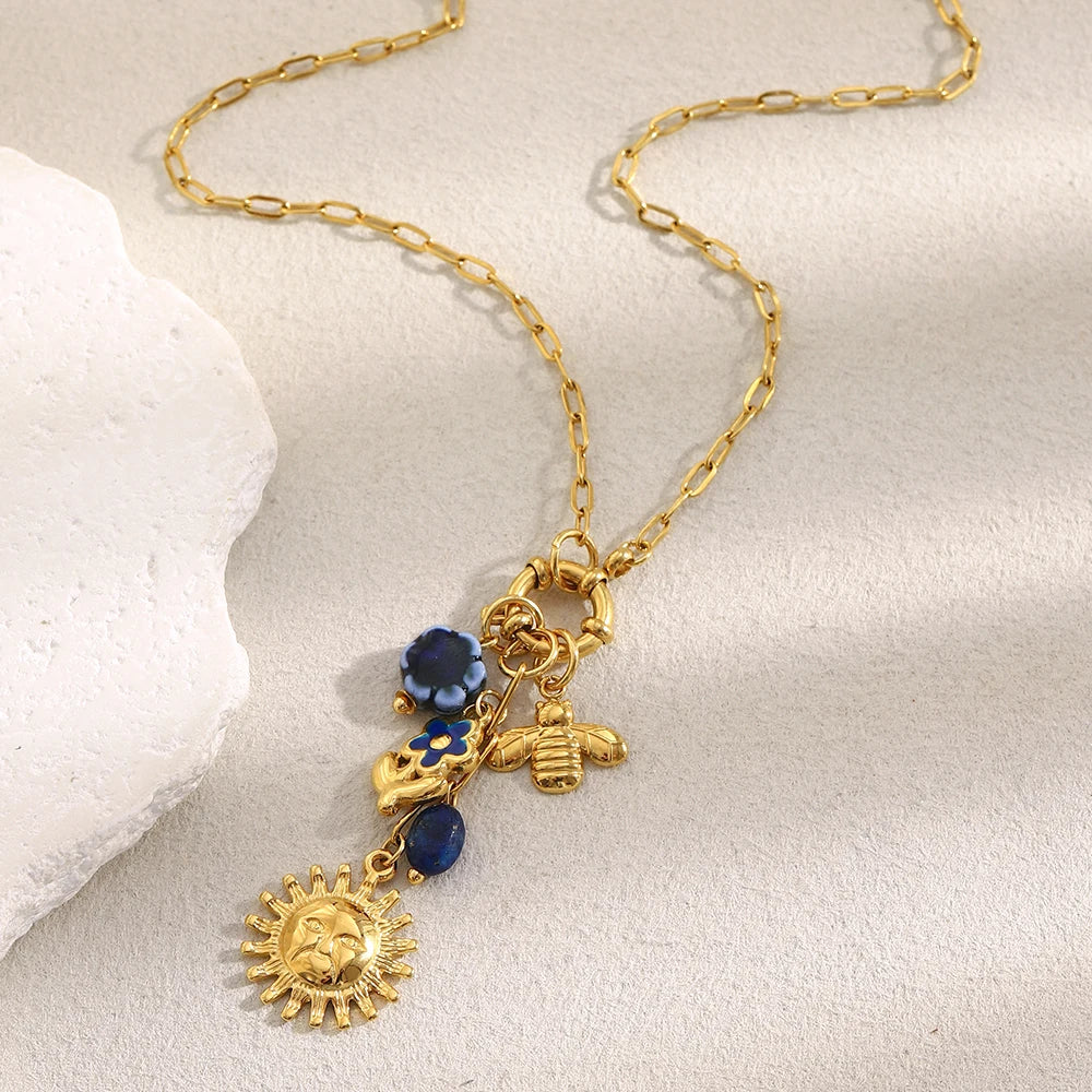 Sun Bee Fish Charm Necklace – Waterproof 18K Gold Plated Necklace | Ezra Gems