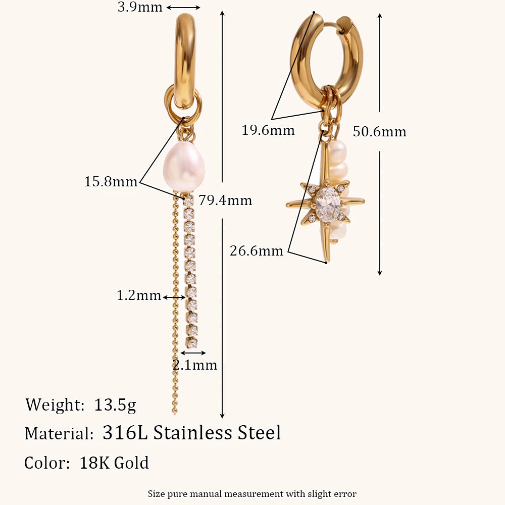 Asymmetric Pearl Charm Hoop Earrings – Waterproof 18K Gold Plated Earrings | Ezra Gems