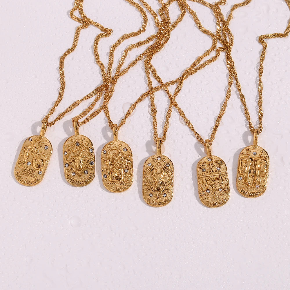 Constellation Square Pendant Necklace – Waterproof 18K Gold Plated Necklace | Ezra Gems
