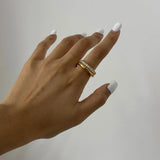 Double Layer Zircon Inlaid Ring – Waterproof 18K Gold Plated Ring | Ezra Gems