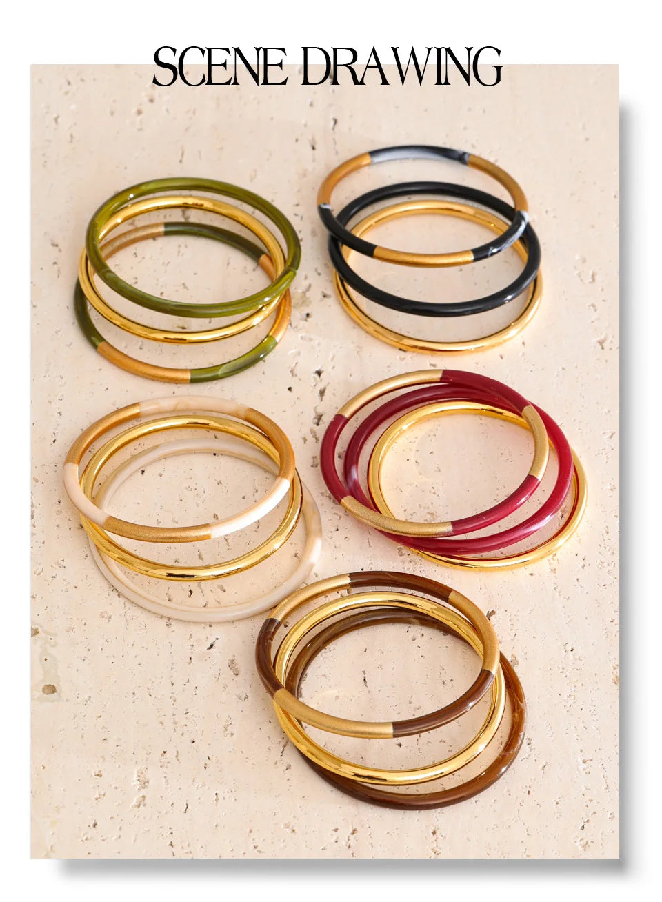3-Circle Resin Bangle Set – Waterproof 18K Gold Plated Bracelet | Ezra Gems