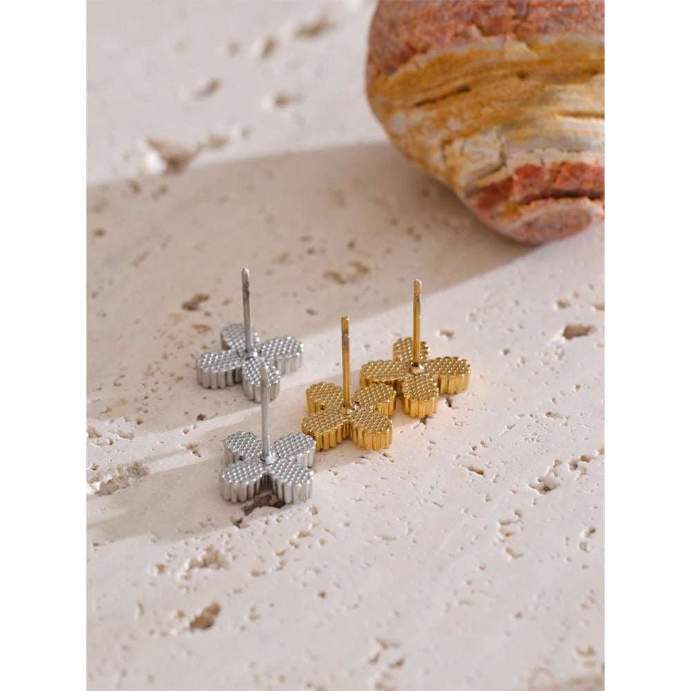 Cubic Zirconia Flower Stud Earrings – Waterproof 18K Gold Plated Earrings | Ezra Gems