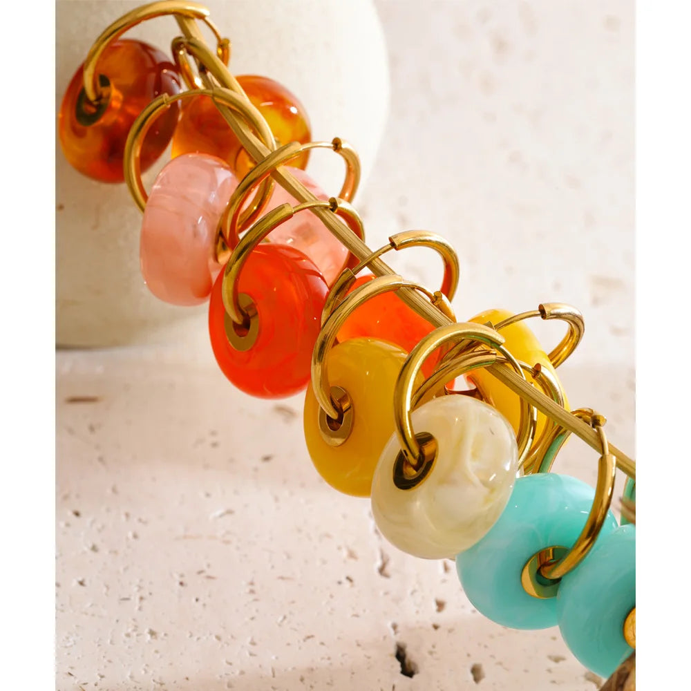 Thick Round Acrylic Resin Drop Earrings – Waterproof 18K Gold Plated Earrings | Ezra Gems