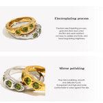 Three Stone Green Zircon Ring – Waterproof 18K Gold Plated Ring | Ezra Gems