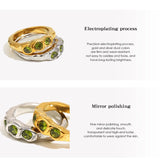 Three Stone Green Zircon Ring – Waterproof 18K Gold Plated Ring | Ezra Gems