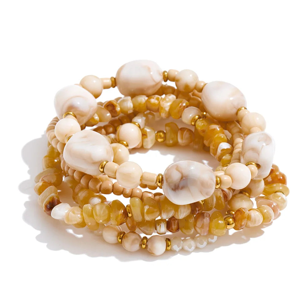 Layered Resin Bead Bib Necklace – Waterproof 18K Gold Plated Necklace | Ezra Gems