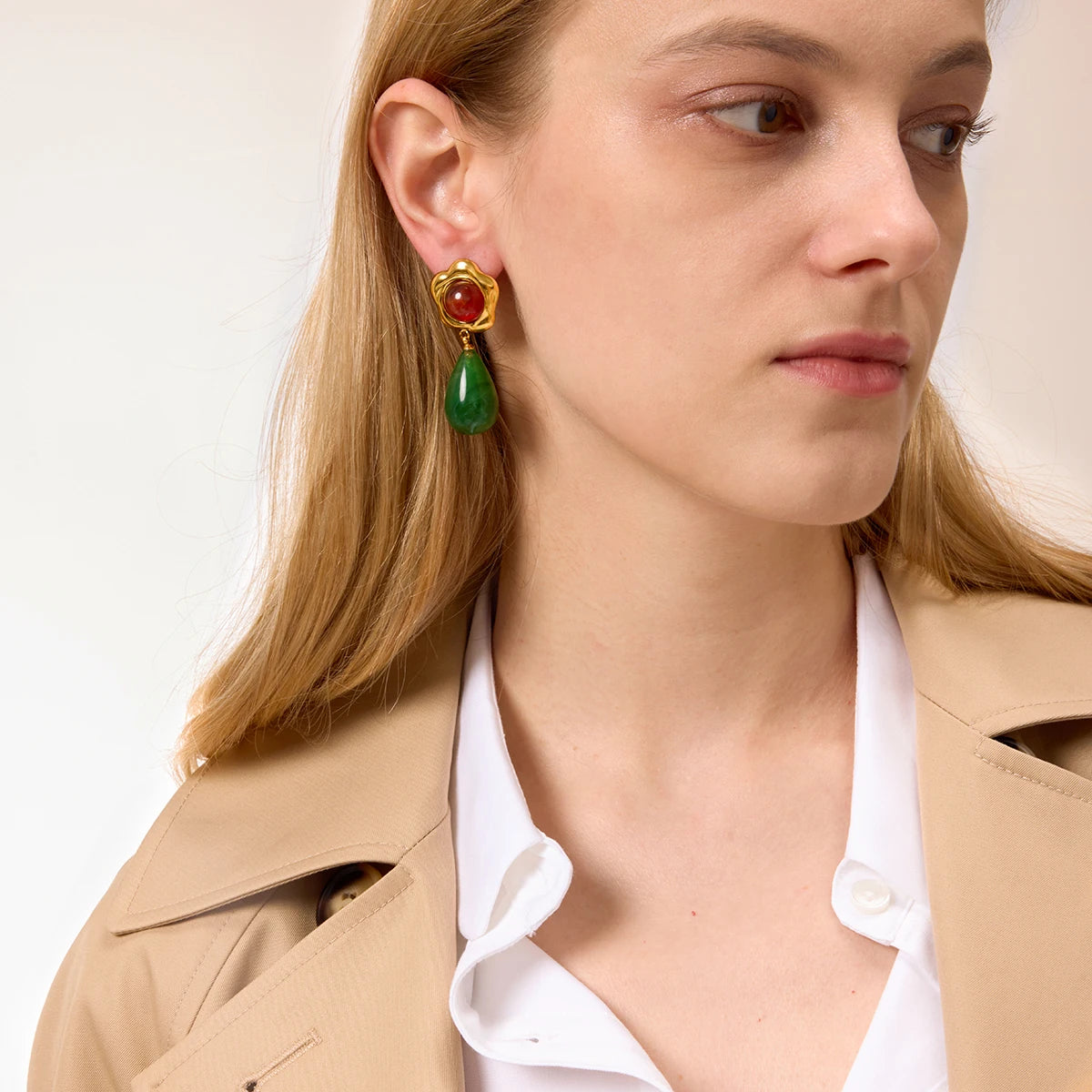 Green Resin Agate Drop Earrings – Waterproof 18K Gold Plated Earrings | Ezra Gems