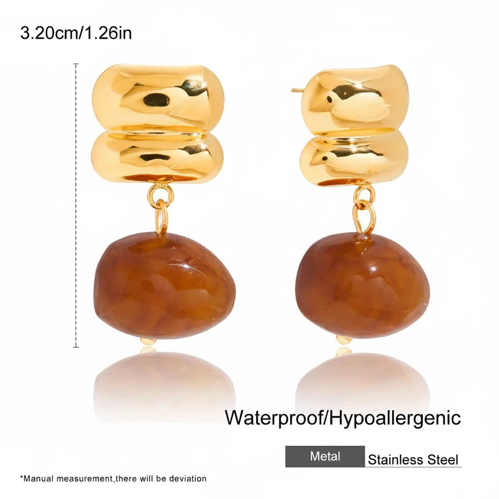 Vintage Resin Drop Earrings Style B – Waterproof 18K Gold Plated Earrings | Ezra Gems