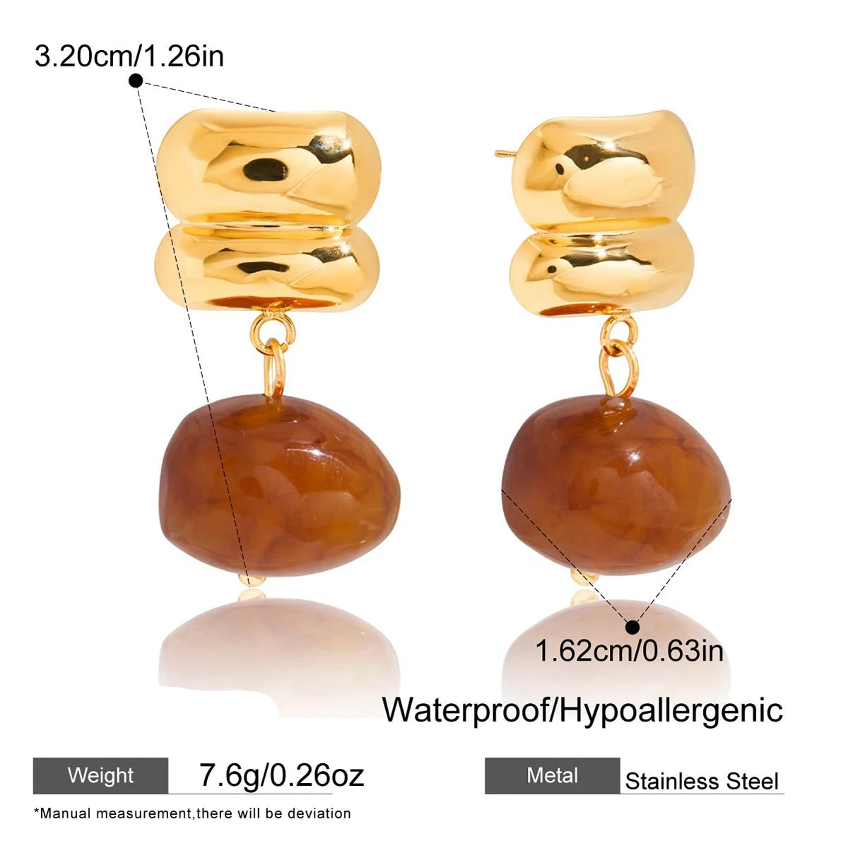 Vintage Resin Drop Earrings – Waterproof 18K Gold Plated Earrings | Ezra Gems