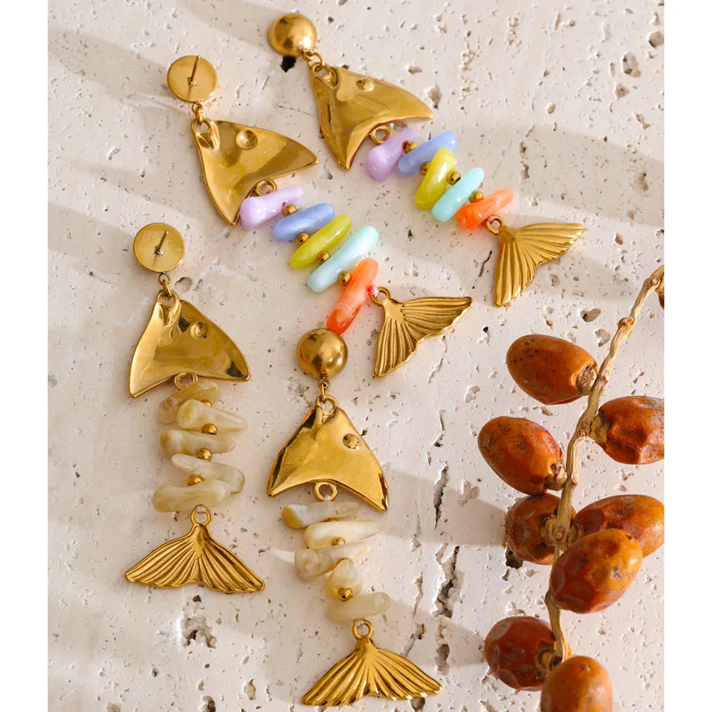 Colorful Resin Fish Drop Earrings – Waterproof 18K Gold Plated Earrings | Ezra Gems