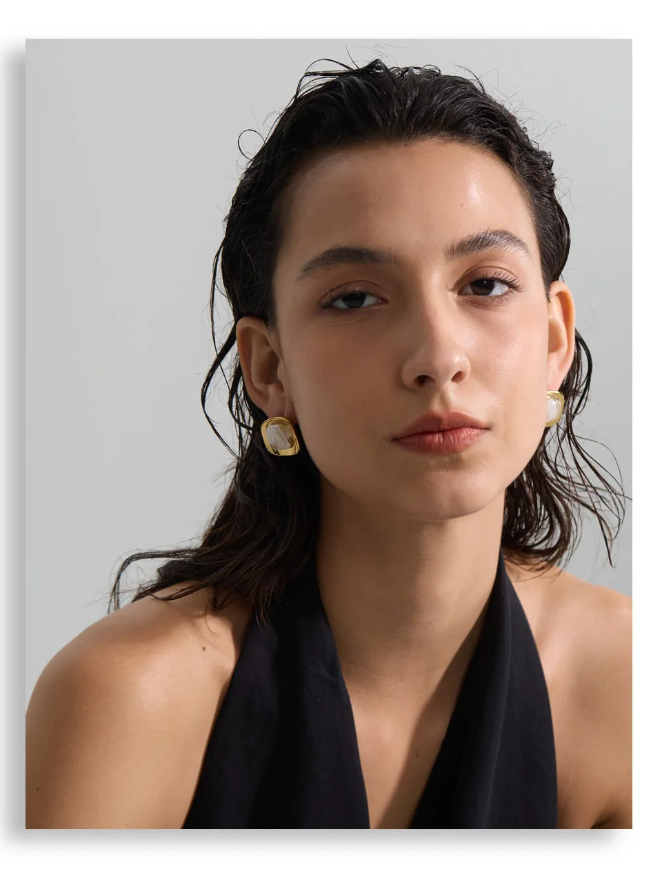 Glossy Resin Square Stud Earrings – Waterproof 18K Gold Plated Earrings | Ezra Gems