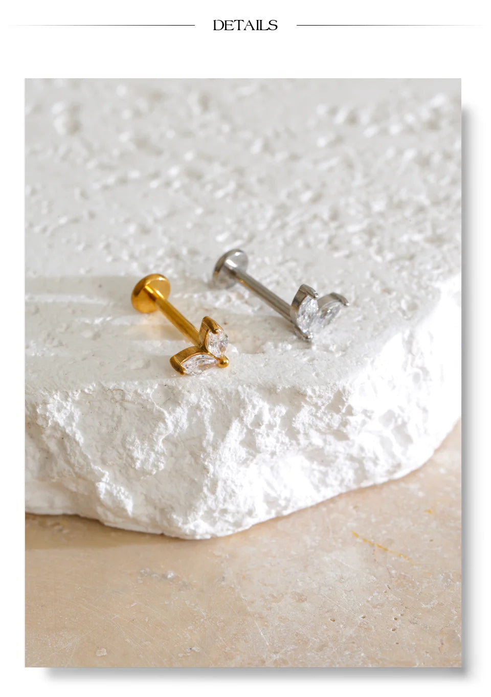 Zirconia Helix Flat Back Earring – Waterproof 18K Gold Plated Earring | Ezra Gems