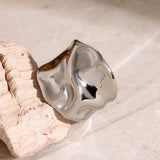 Hammered Texture Wide Open Ring – Waterproof 18K Gold Plated Ring | Ezra Gems