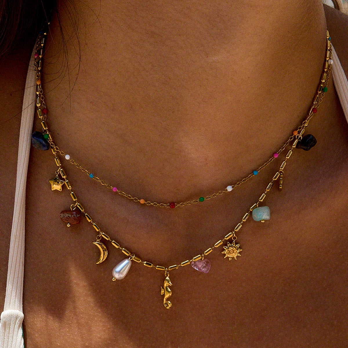 Seahorse Layered Ocean Necklace – Waterproof 18K Gold Plated Necklace | Ezra Gems