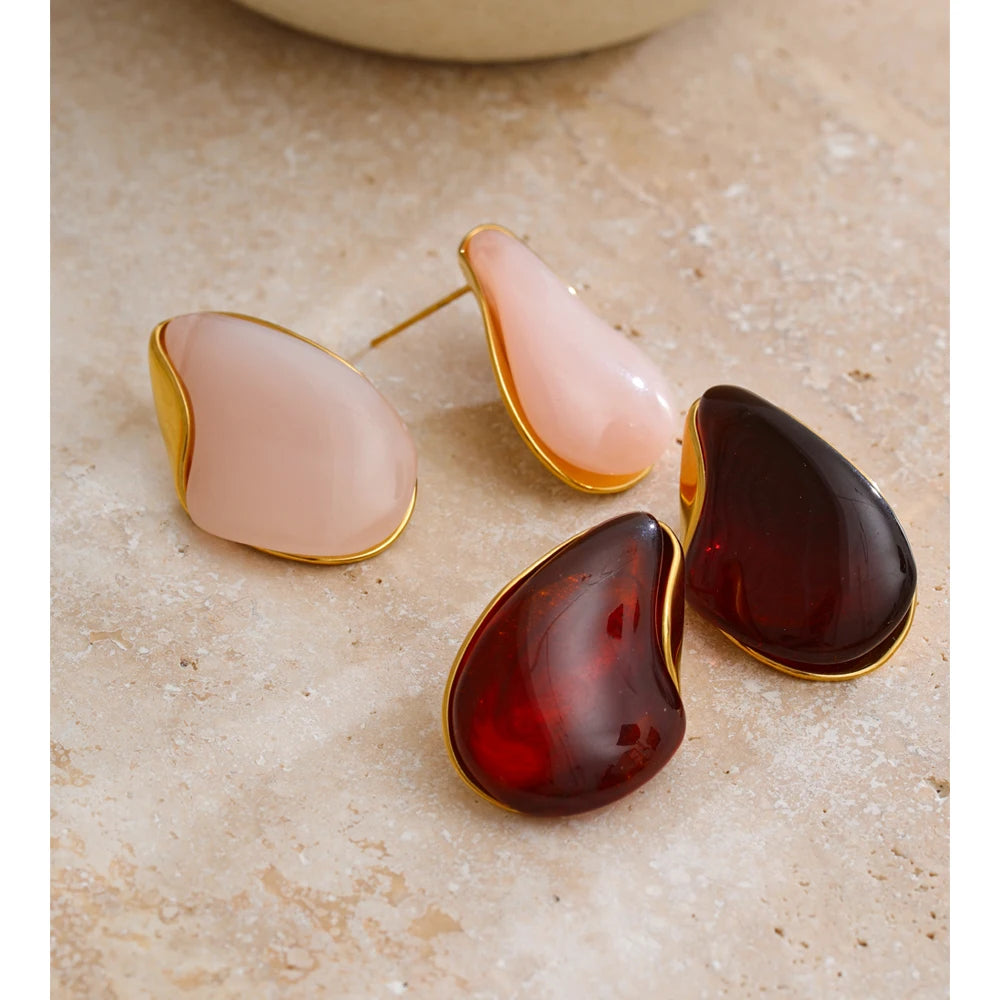 Resin Water Drop Stud Earrings – Waterproof 18K Gold Plated Earrings | Ezra Gems