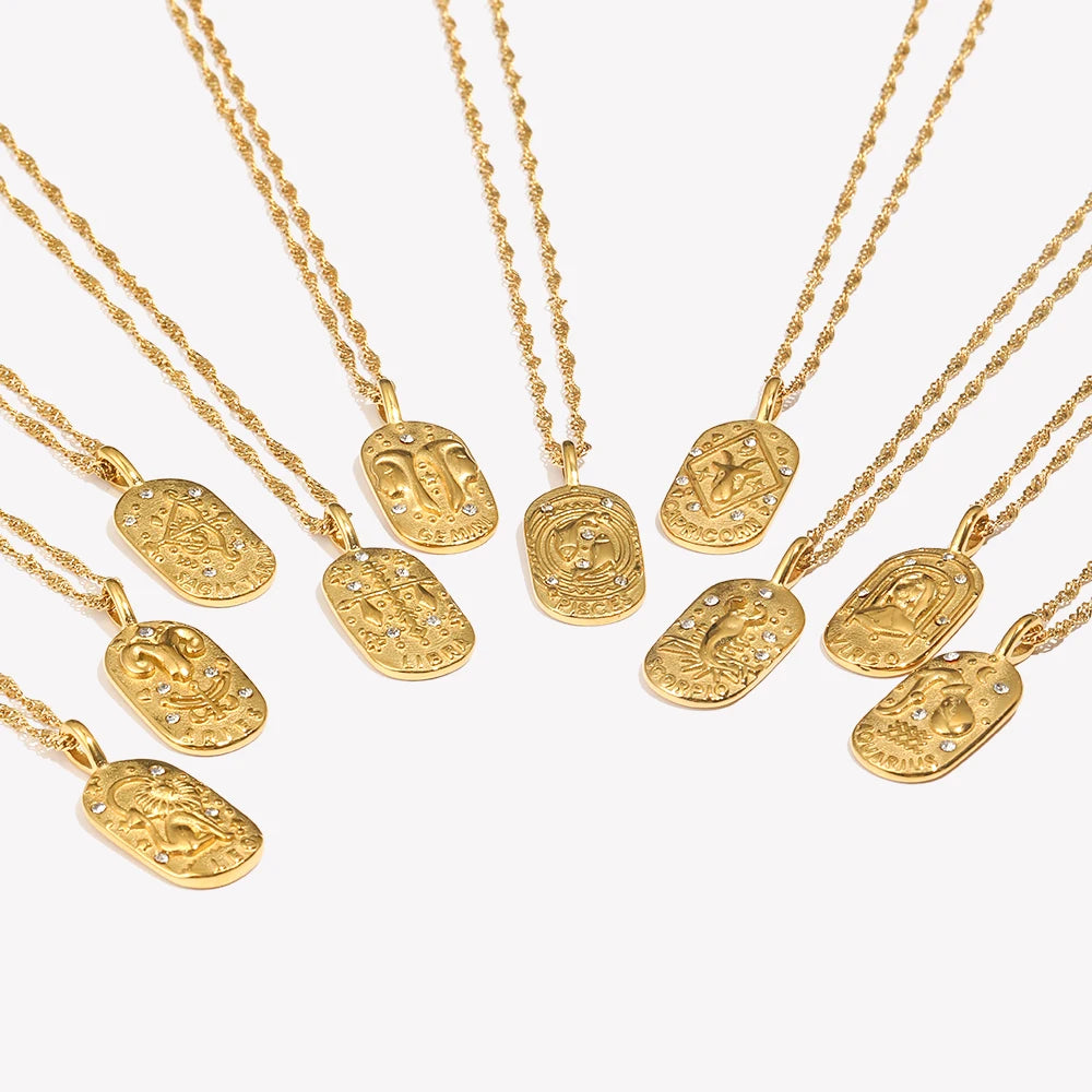 Constellation Square Pendant Necklace – Waterproof 18K Gold Plated Necklace | Ezra Gems