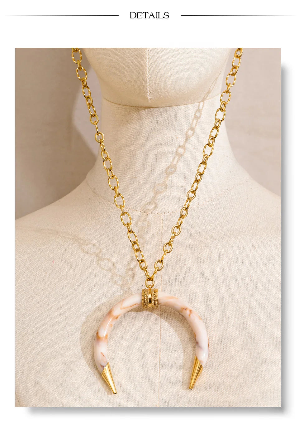 Resin Horn Pendant Long Necklace – Waterproof 18K Gold Plated Necklace | Ezra Gems