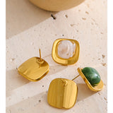 Glossy Resin Square Stud Earrings – Waterproof 18K Gold Plated Earrings | Ezra Gems