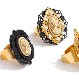 Resin Pearl Portrait Oval Ring