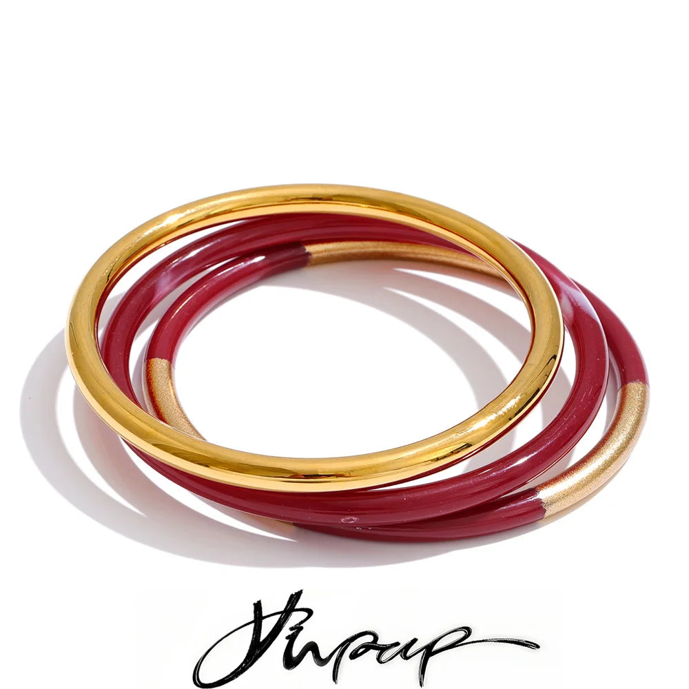 3-Circle Resin Bangle Set – Waterproof 18K Gold Plated Bracelet | Ezra Gems