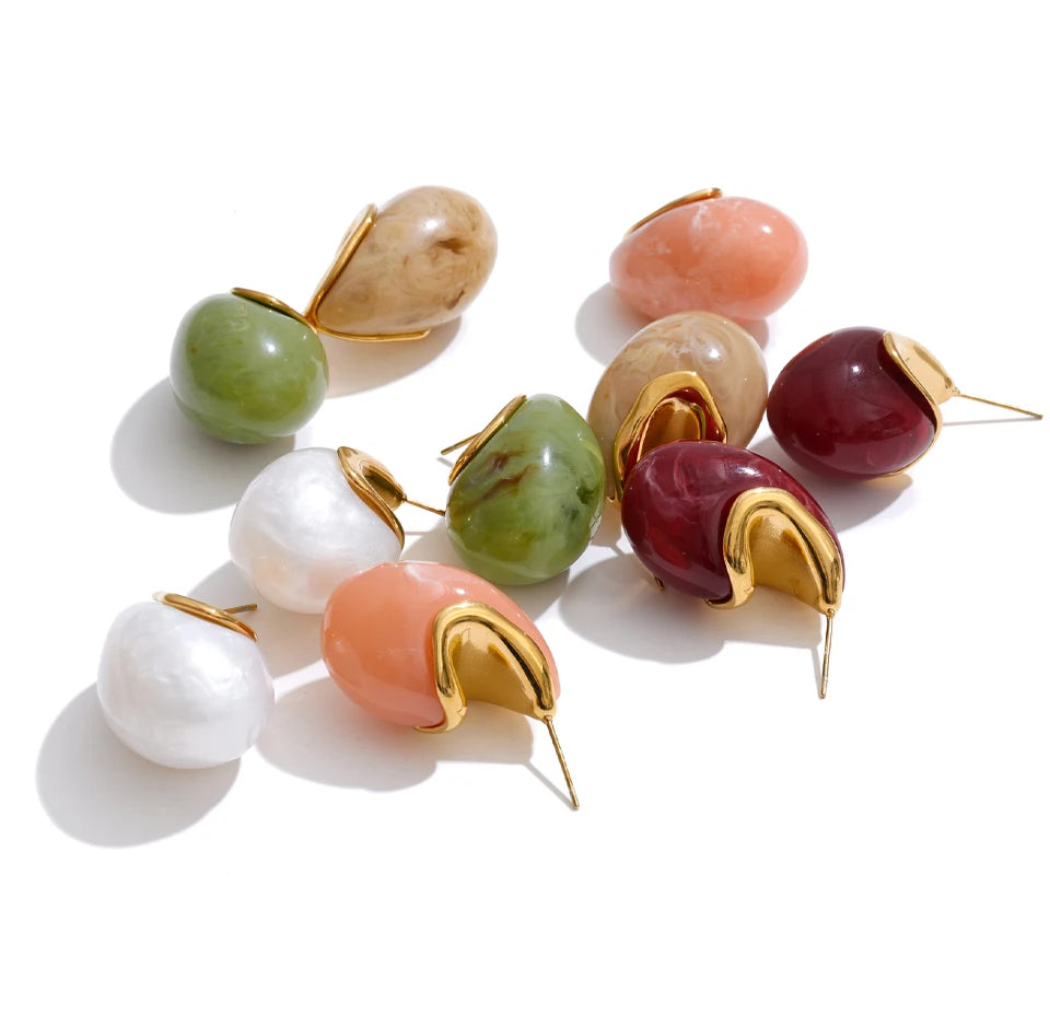 Candy Acrylic Teardrop Stud Earrings – Waterproof 18K Gold Plated Earrings | Ezra Gems