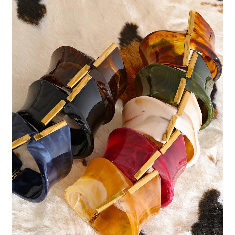 Acrylic Wide Statement Bangle – Waterproof 18K Gold Plated Bracelet | Ezra Gems