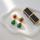 Green Resin Agate Drop Earrings – Waterproof 18K Gold Plated Earrings | Ezra Gems