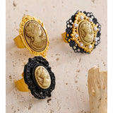 Resin Pearl Portrait Oval Ring