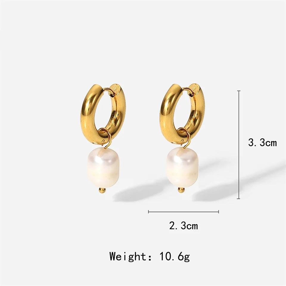 Single Pearl Drop Chain Earrings – Waterproof 18K Gold Plated Earrings | Ezra Gems
