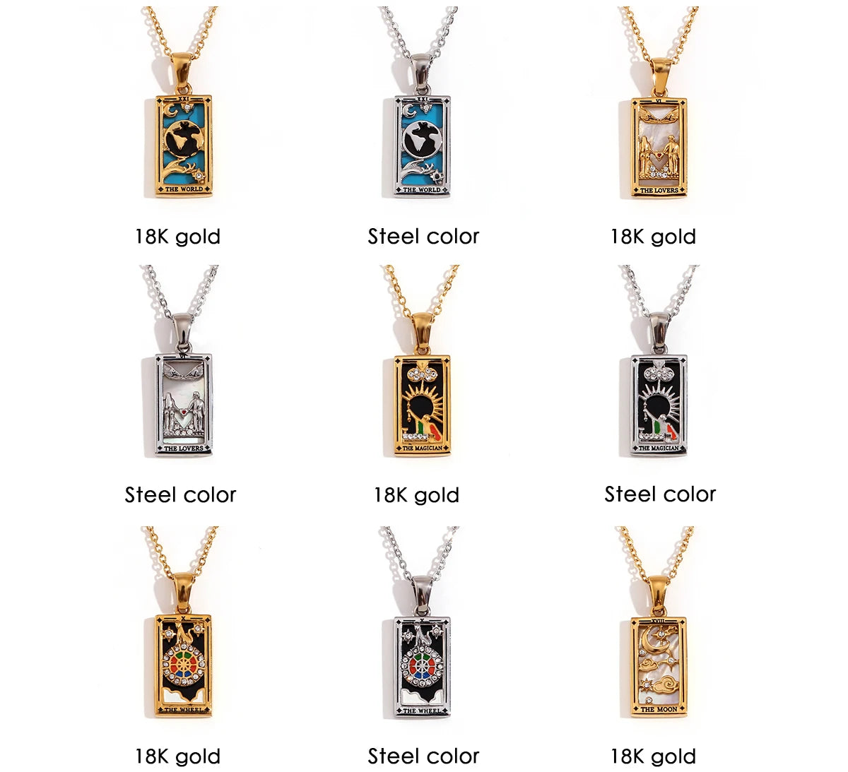 Tarot Card Pendant Necklace – Waterproof 18K Gold Plated Necklace | Ezra Gems