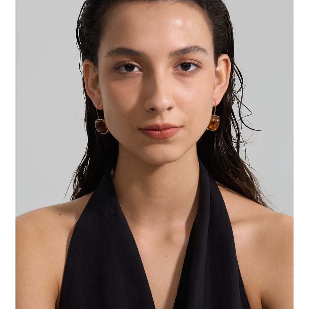 Amber Resin Square Drop Earrings – Waterproof 18K Gold Plated Earrings | Ezra Gems