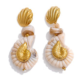 Ocean Resin Shell Conch Drop Earrings – Waterproof 18K Gold Plated Earrings | Ezra Gems