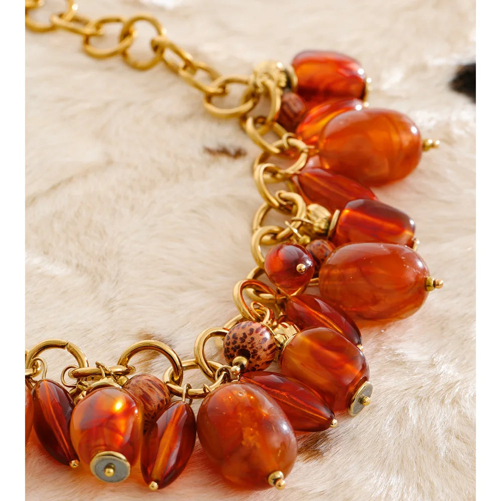 Amber Resin Bead Charm Necklace – Waterproof 18K Gold Plated Necklace | Ezra Gems