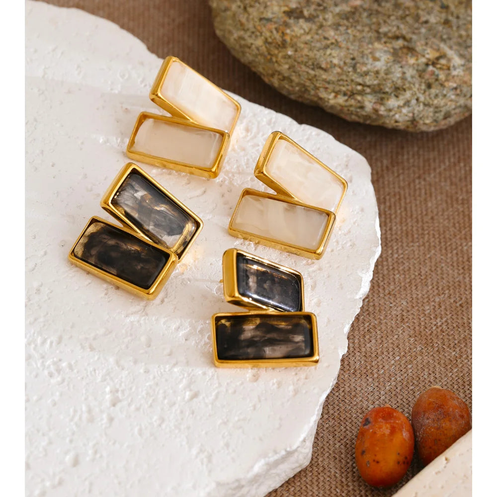 Acrylic Rectangle Stud Earrings – Waterproof 18K Gold Plated Earrings | Ezra Gems