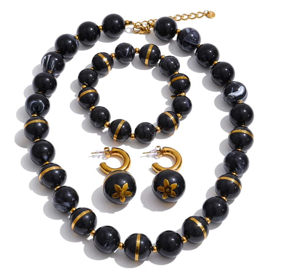 Acrylic Bead Chain Jewelry Set – Waterproof 18K Gold Plated Jewelry Set | Ezra Gems