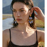 Blue Ceramic Flower Drop Earrings