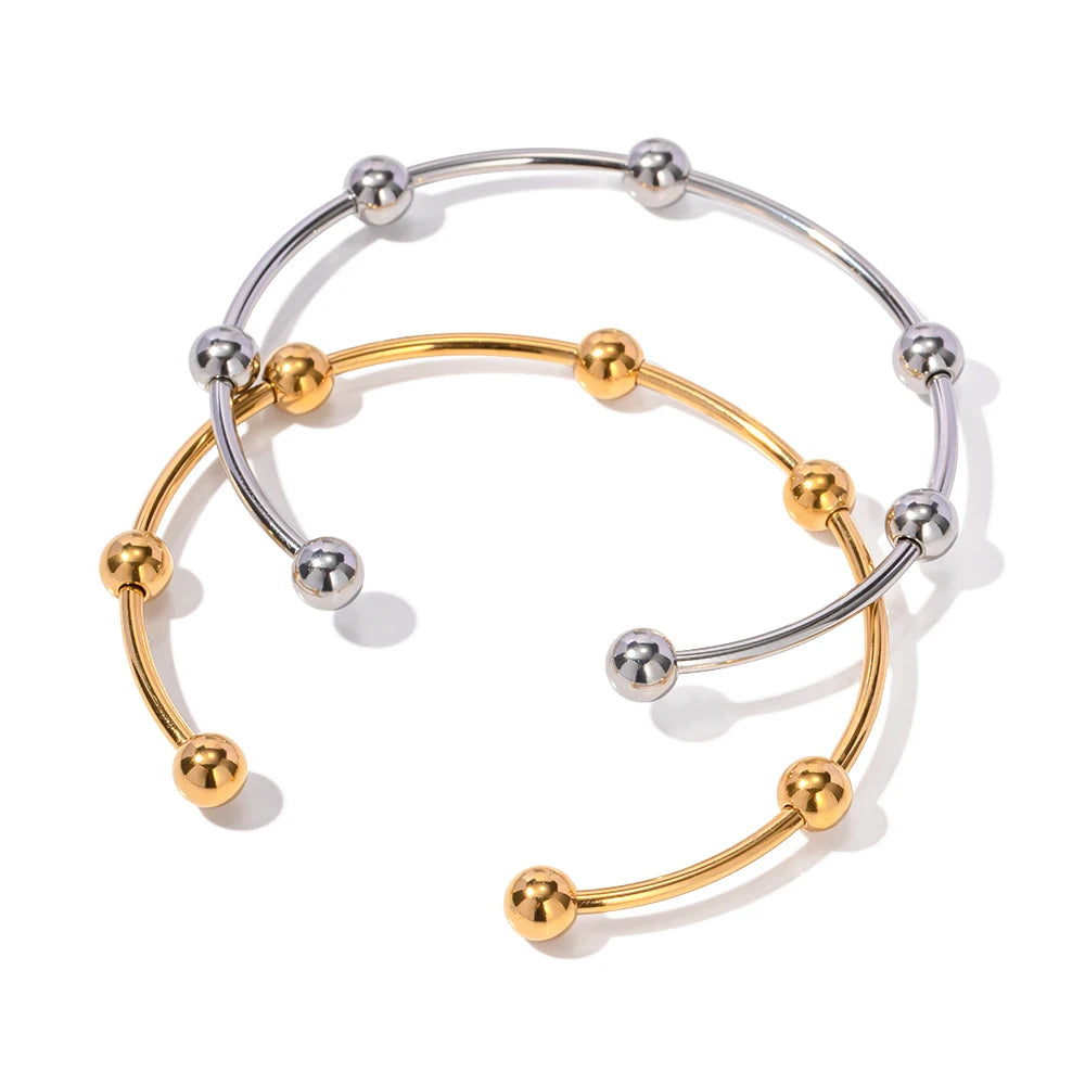 Slim Steel Bead Open Cuff Bracelet – Waterproof 18K Gold Plated Bracelet | Ezra Gems