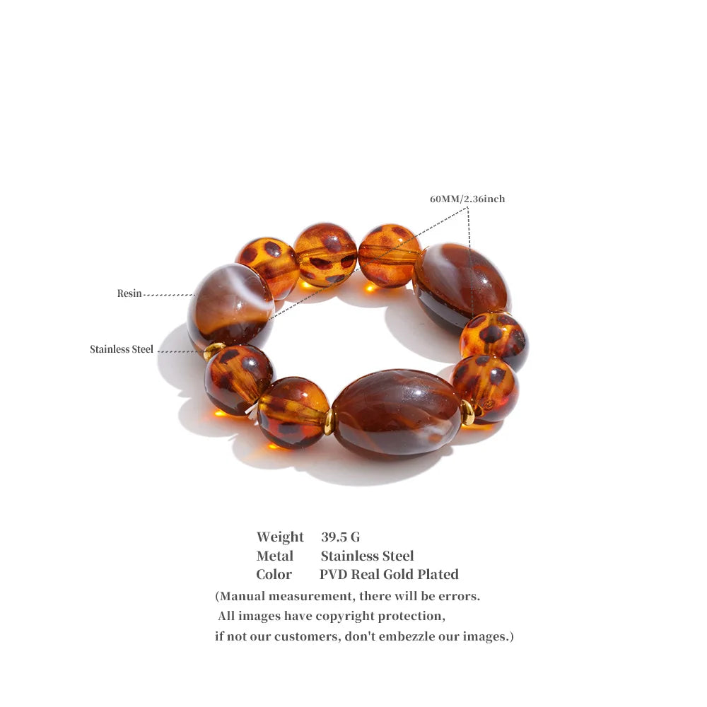 Amber Resin Round Bead Chain Bracelet – Waterproof 18K Gold Plated Bracelet | Ezra Gems