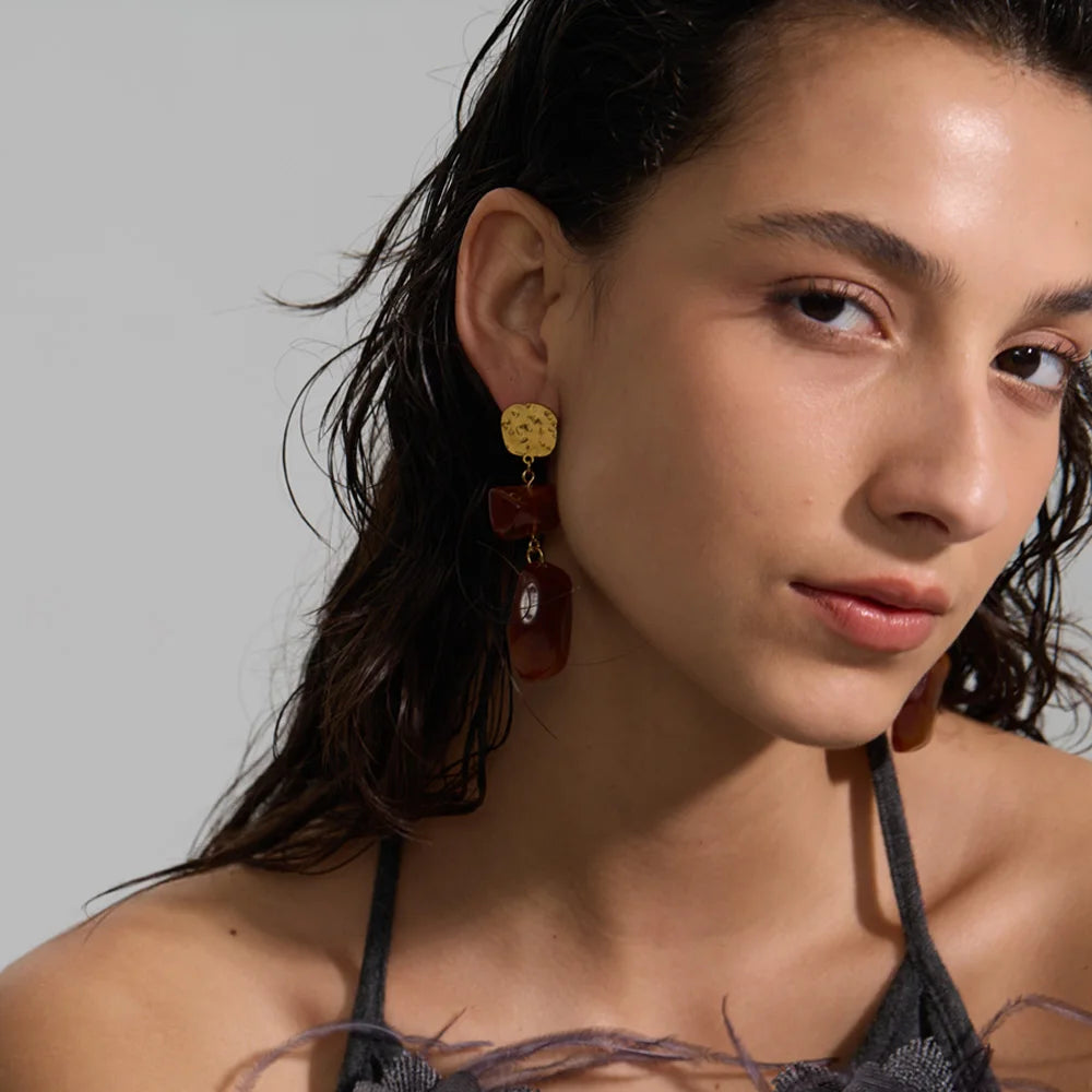 Red Resin Square Drop Earrings – Waterproof 18K Gold Plated Earrings | Ezra Gems