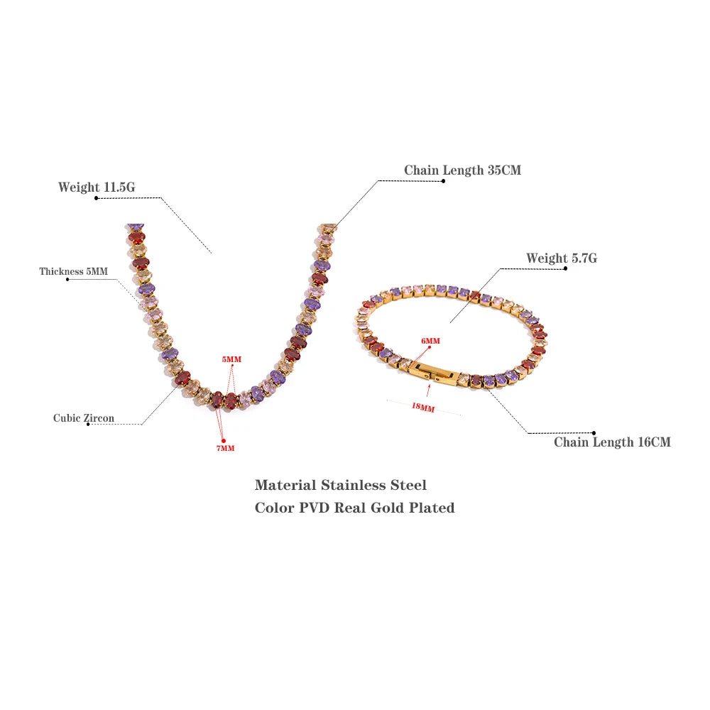 Yhpup Luxury Waterproof CZ Tennis Cubic Zirconia Stainless Steel Choker Necklace Bracelet Bling Jewelry Set for Women