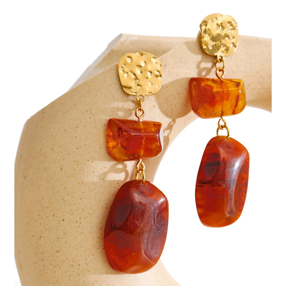 Red Resin Square Drop Earrings – Waterproof 18K Gold Plated Earrings | Ezra Gems