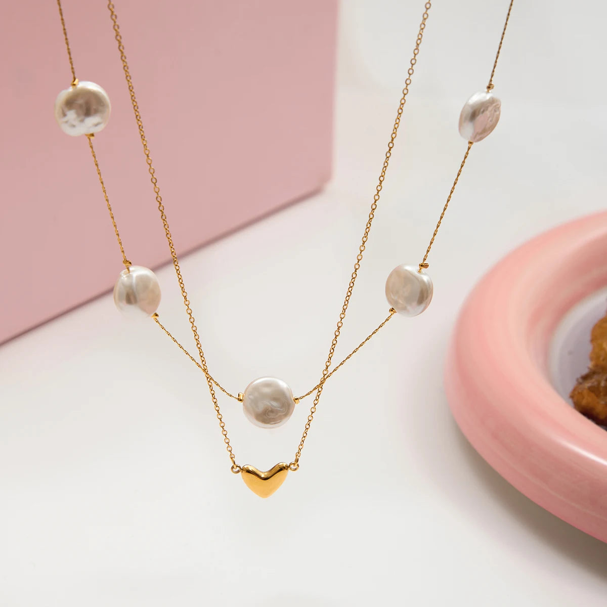 Pearl Heart Necklace Set – Waterproof 18K Gold Plated Jewelry Set | Ezra Gems