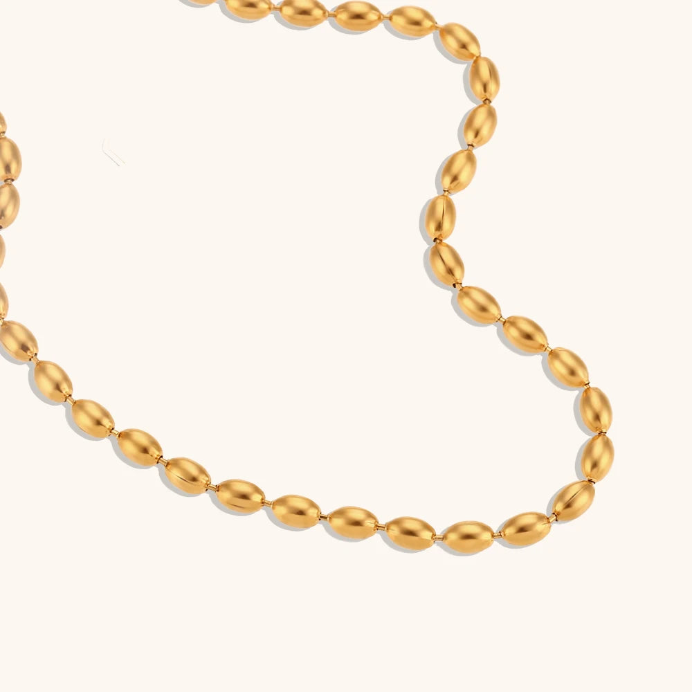 Oval Bead Clavicle Chain Necklace – Waterproof 18K Gold Plated Necklace | Ezra Gems