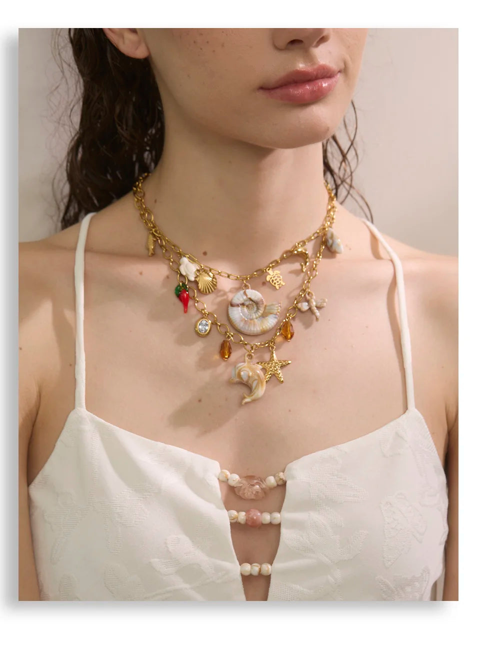 Shell Resin Ocean Charm Pendant Necklace – Waterproof 18K Gold Plated Necklace | Ezra Gems