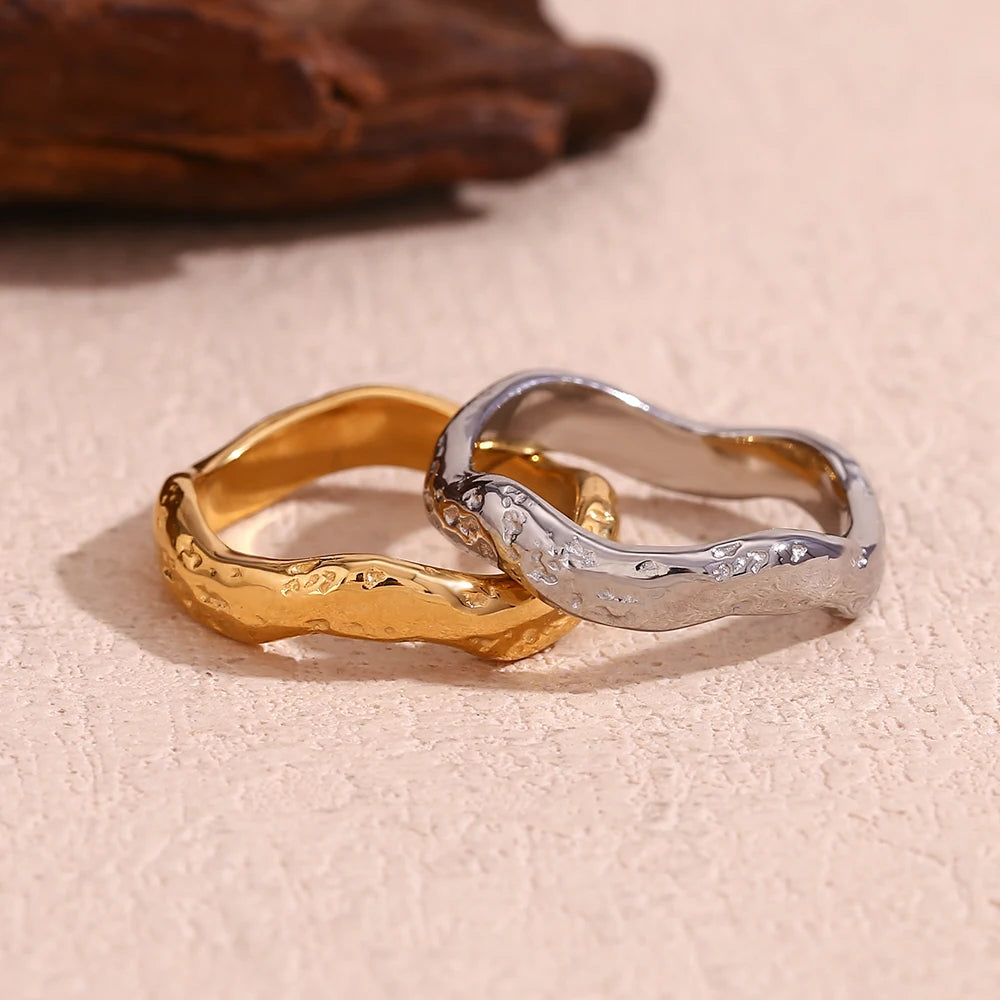 Wave Pattern Plain Band Ring – Waterproof 18K Gold Plated Ring | Ezra Gems