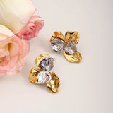 Two Tone Wave Petal Stud Earrings – Waterproof 18K Gold Plated Earrings | Ezra Gems