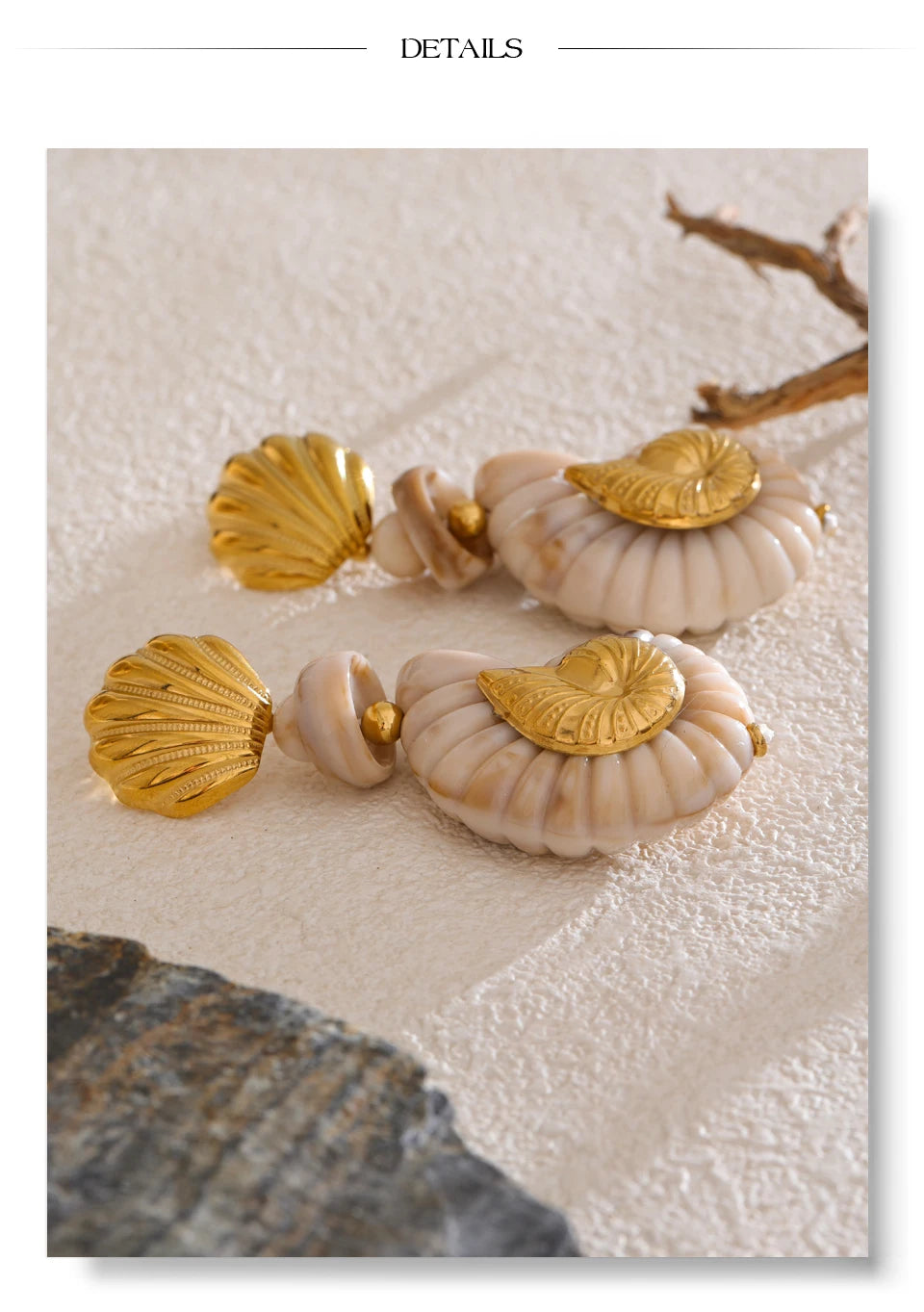 Ocean Resin Shell Conch Drop Earrings – Waterproof 18K Gold Plated Earrings | Ezra Gems