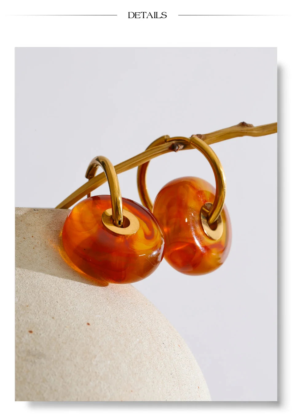 Thick Round Acrylic Resin Drop Earrings – Waterproof 18K Gold Plated Earrings | Ezra Gems