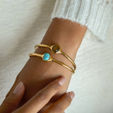 Oval Tiger Eye Stone Cuff Bangle – Waterproof 18K Gold Plated Bracelet | Ezra Gems